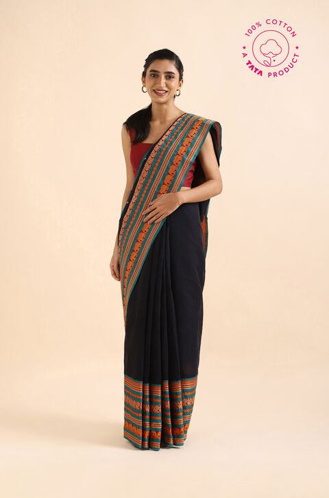 Black Pure Cotton South Saree
