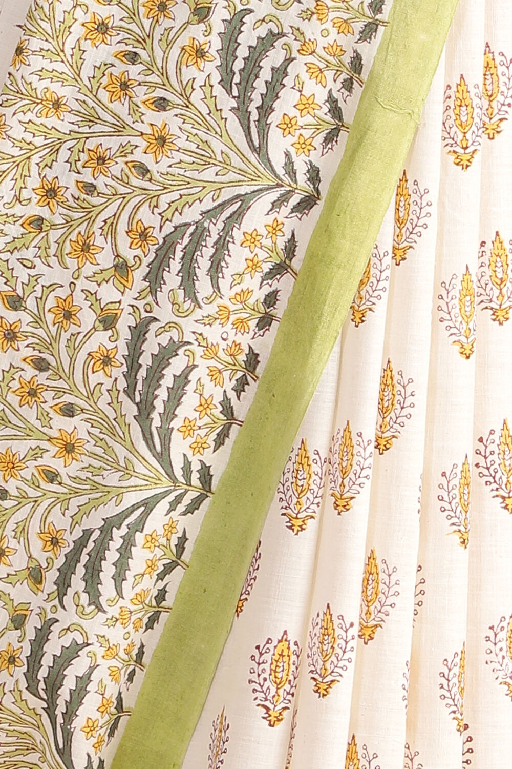 Off White Pure Khadi Cotton Block Print Sanganeri Saree image number null