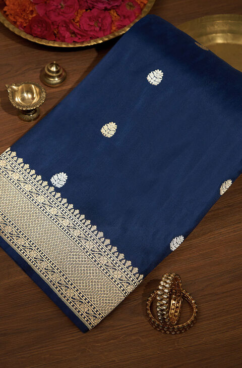 Dark Blue Pure Silk Kadwa Banarasi Saree
