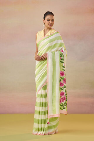 Light Green Bengal Pure Silk Hand Painted Embroidered Saree thumbnail image number null