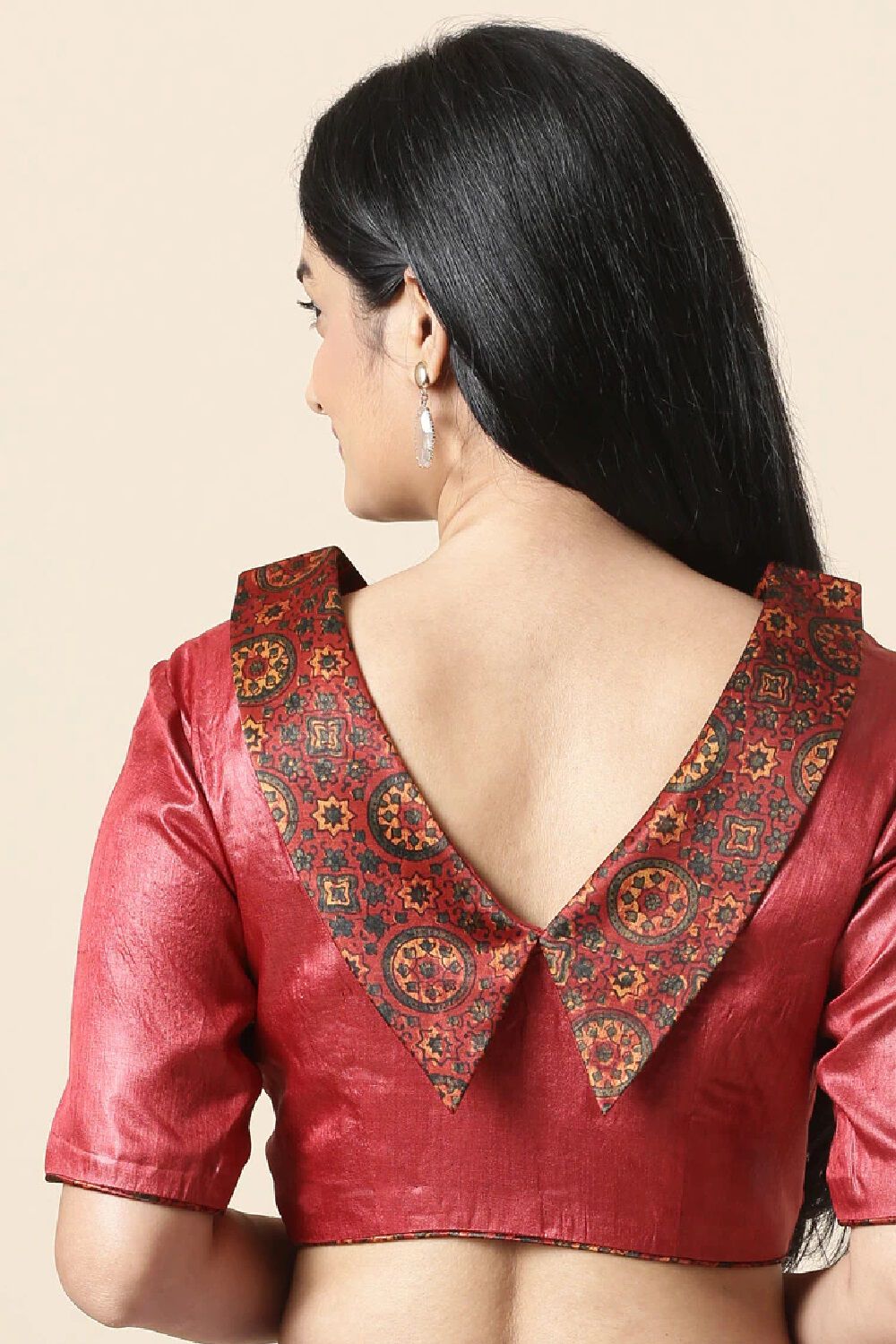 Brick Red Tussar Blouse image number null