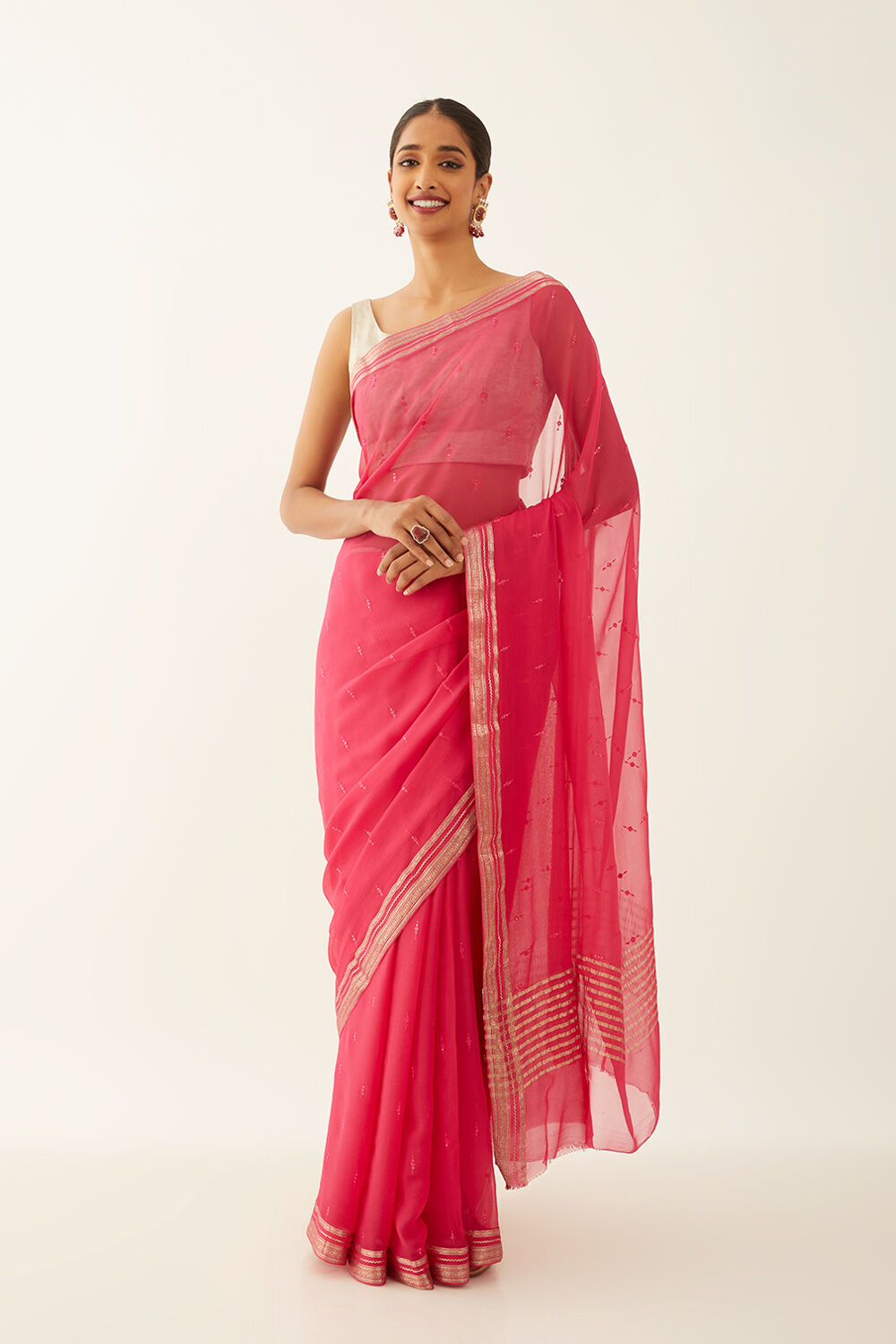 Pink Pure Chiffon Embroidered Saree image number null
