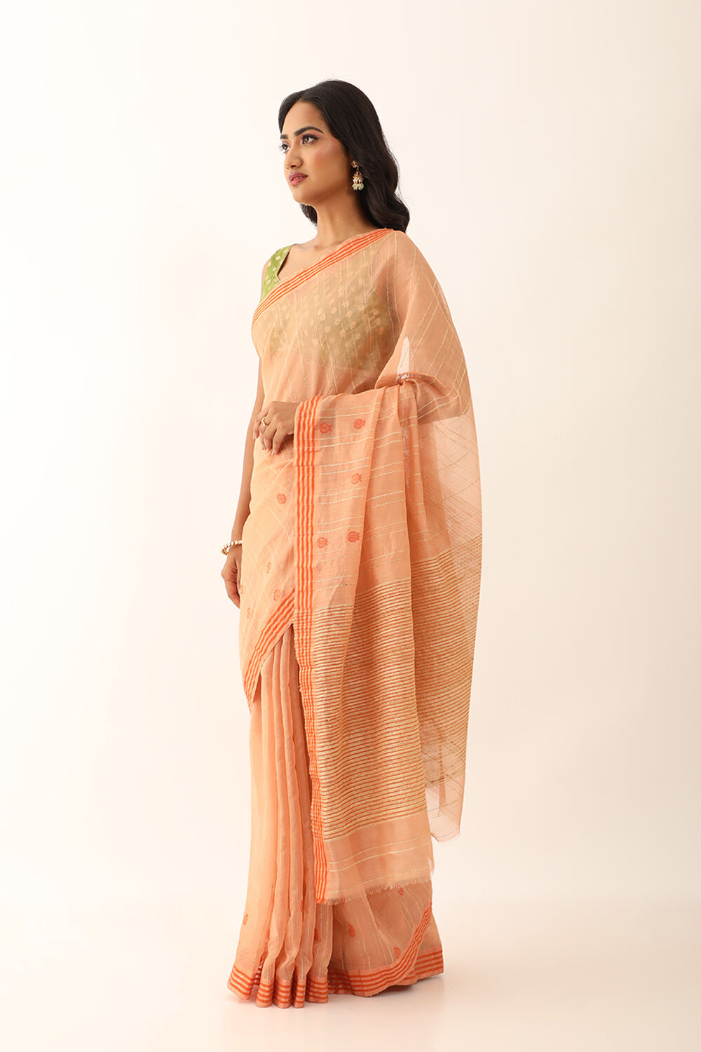 Light Orange Pure Silk Cotton Woven Chanderi Saree image number null