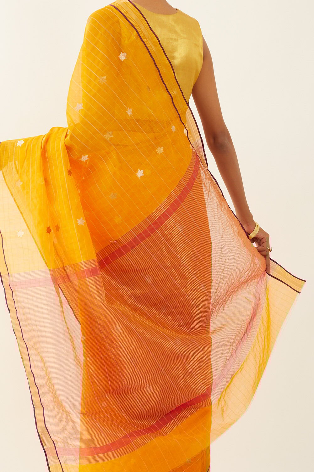 Yellow Pure Silk Cotton Chanderi Saree image number null