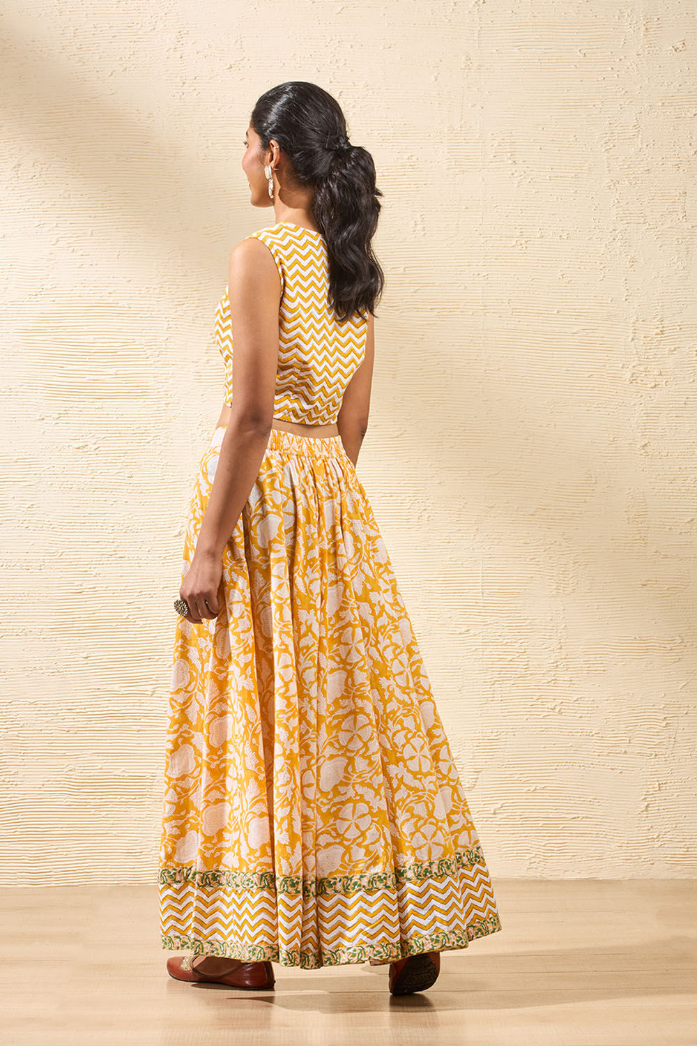 Yellow Rajasthan Block Printed Pure Cotton Lehenga image number null