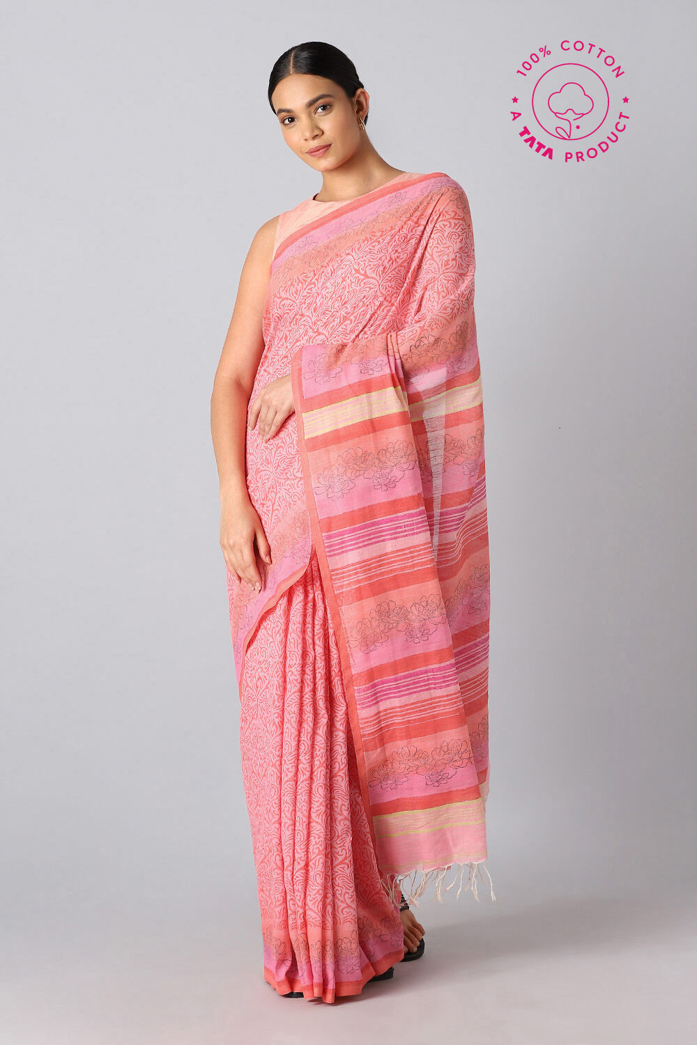 Light Orange Pure Cotton Printed Saree image number null