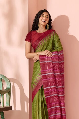 Dark Green Ikat Pure Tussar Silk Gopalpur Saree image number
