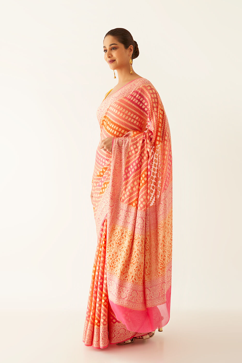 Multicolored Pure Georgette Banarasi Brocade Saree image number null