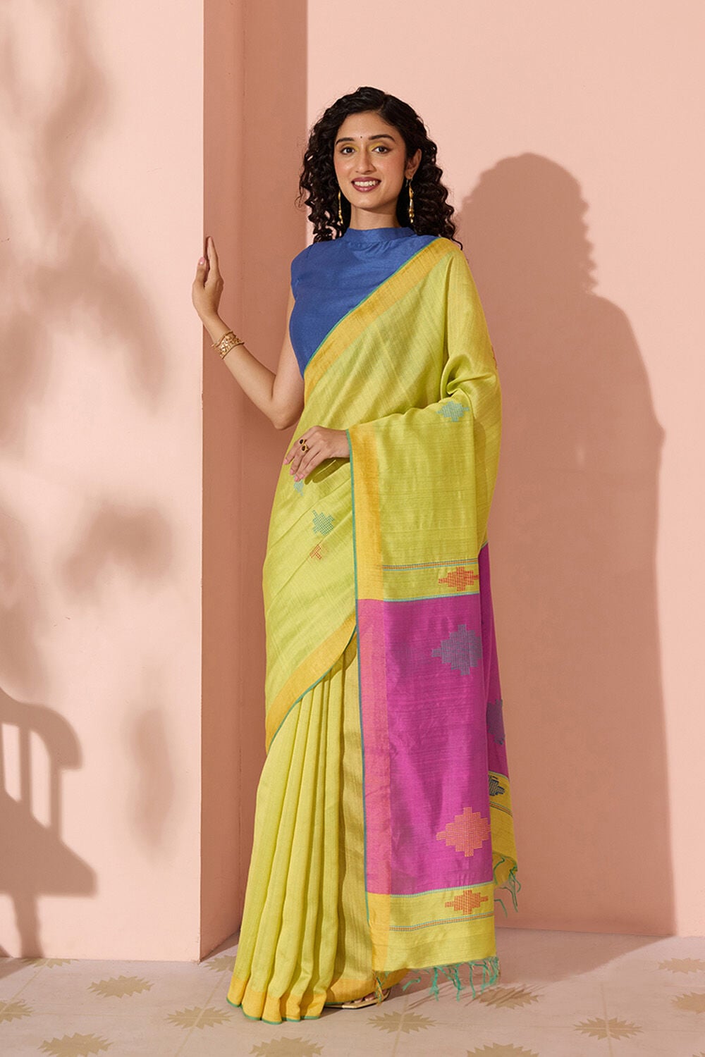 Yellow Woven Silk Viscose Bhagalpur Saree image number null