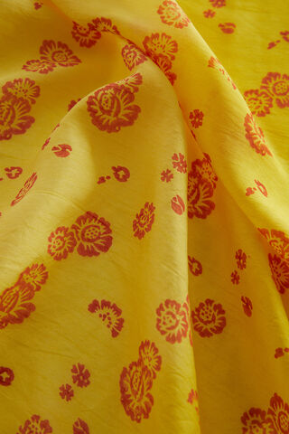 Yellow Block Printed Viscose Luxe Saree thumbnail image number null