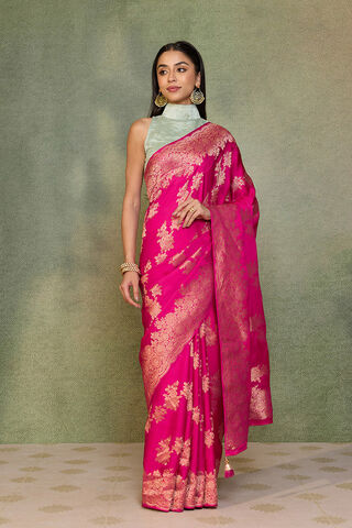 Pink Woven Viscose Satin Saree thumbnail image number null