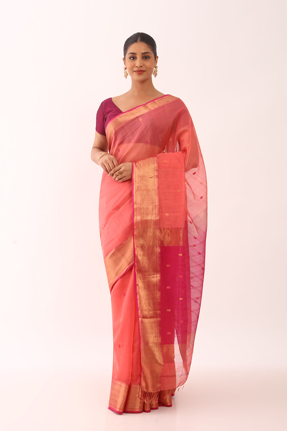 Orange Woven Pure Silk Cotton Maheswari Saree image number null