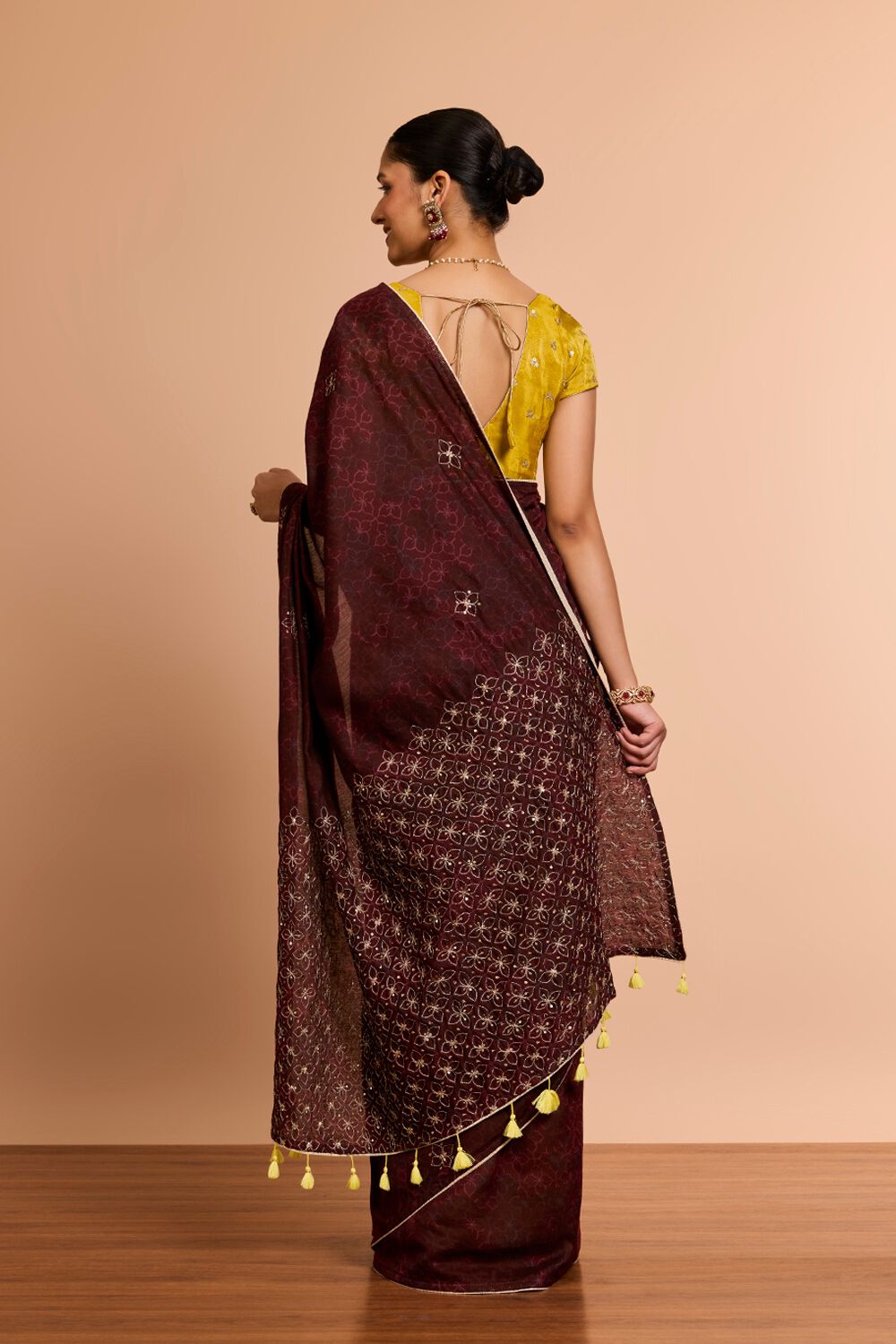 Brown Pure Silk Cotton Printed Embroidered Saree image number null