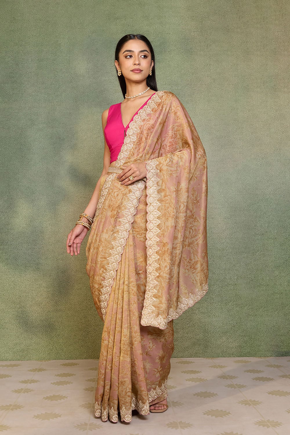 Light Pink Viscose Tissue Embroidered Saree image number null