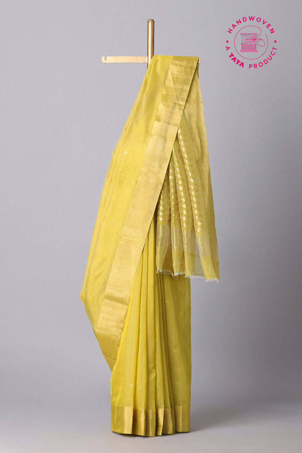 Yellow Pure Silk Cotton Chanderi Saree image number null