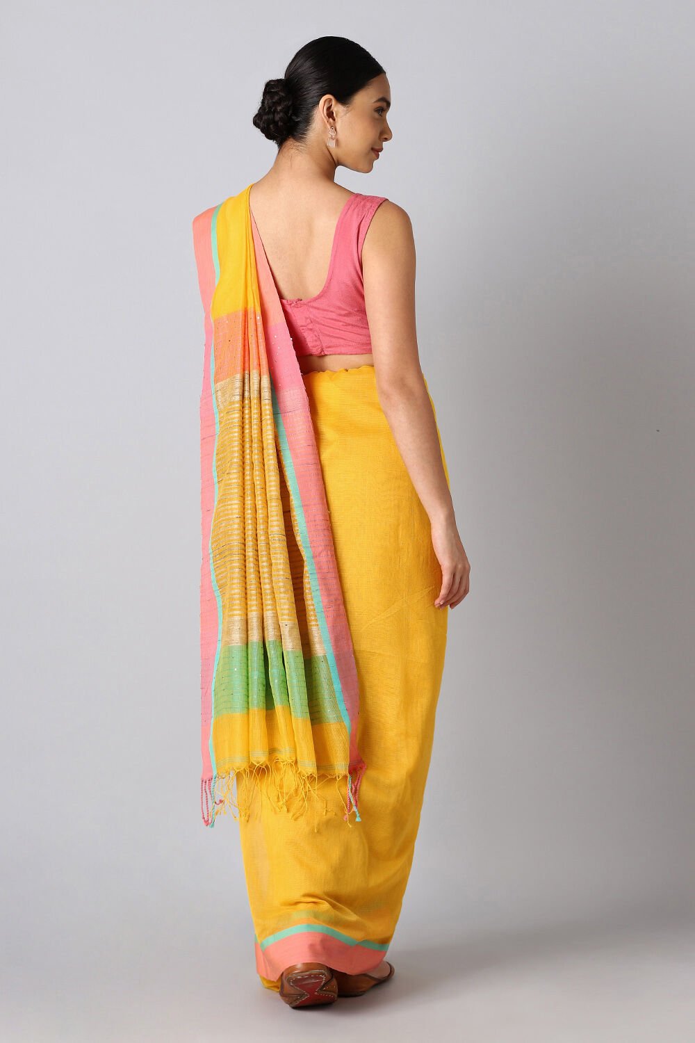 Yellow Pure Silk Cotton Bengal Saree image number null