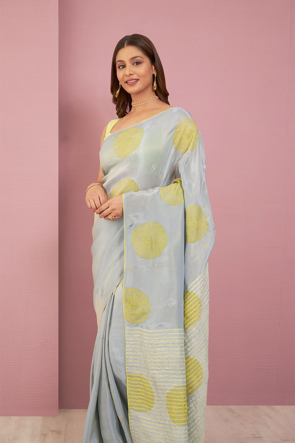 Blue Pure Tissue Organza Printed Embroidery Saree image number null