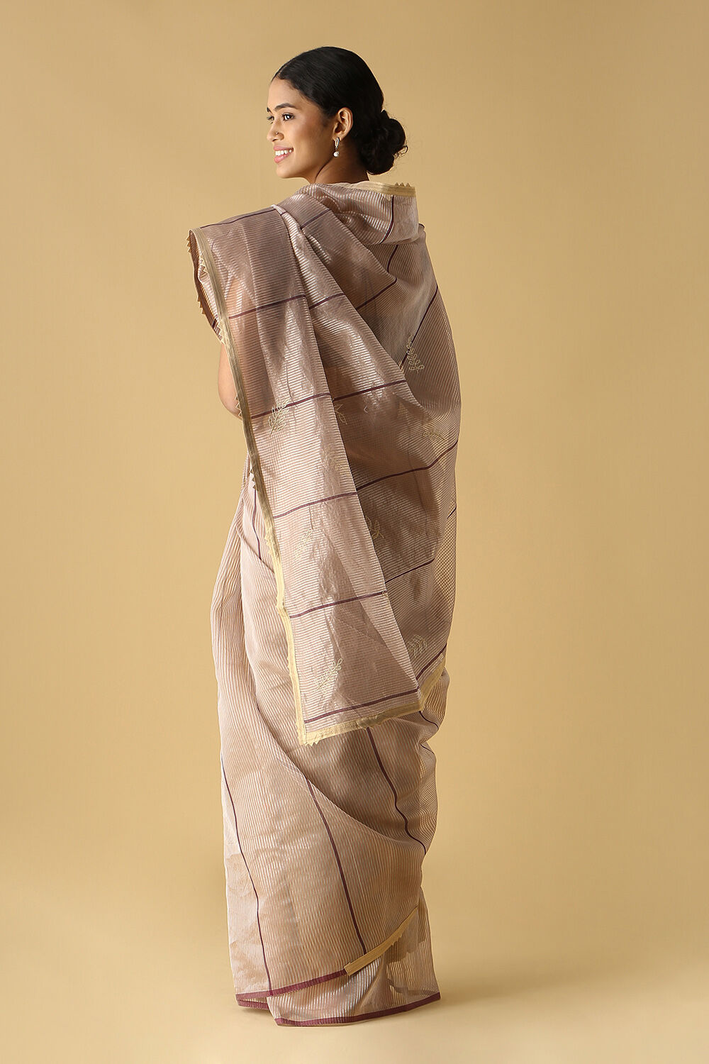 Brown Pure Tissue Silk Embroidered Saree image number null