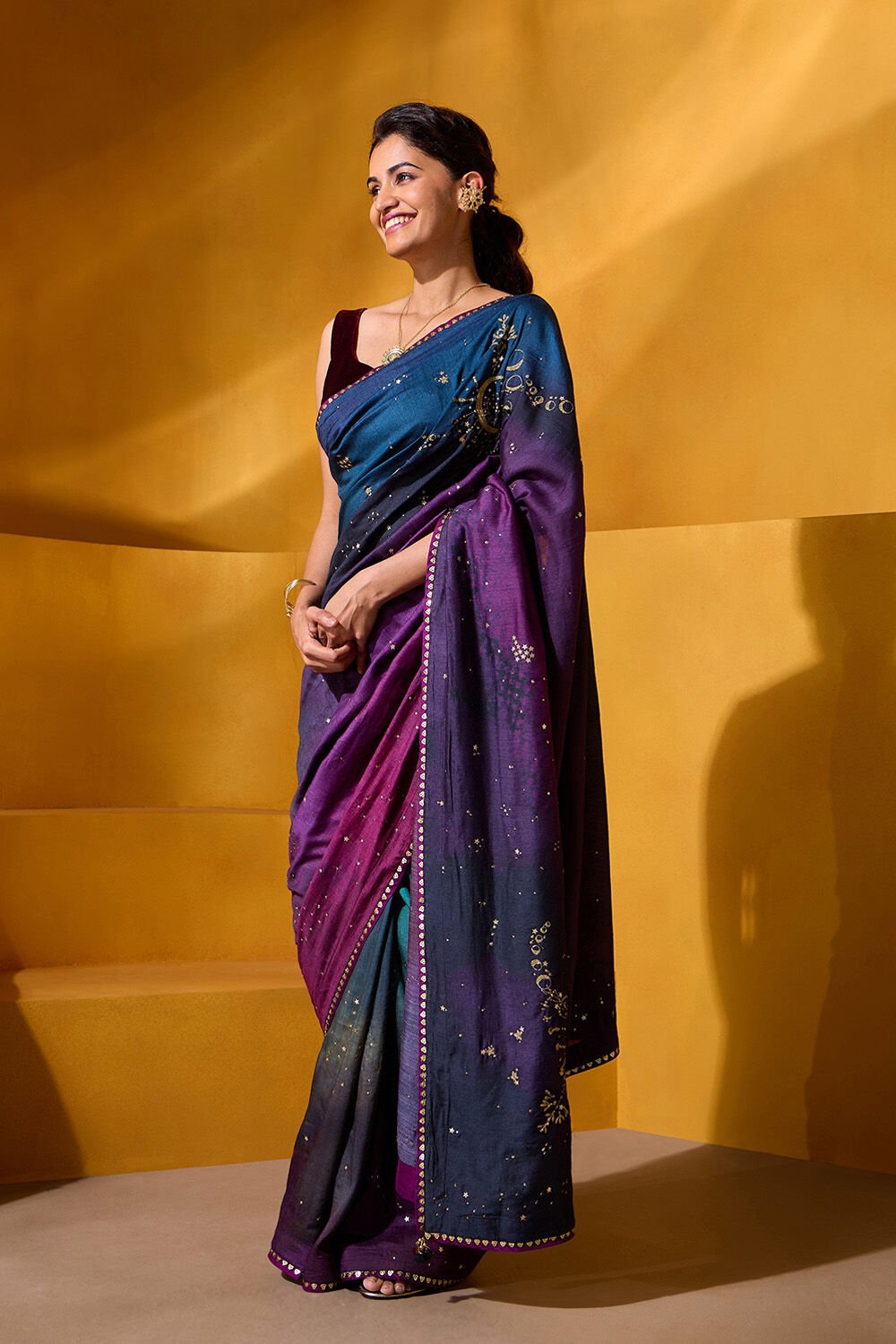 Multicoloured Pure Silk Embroidered Saree image number null