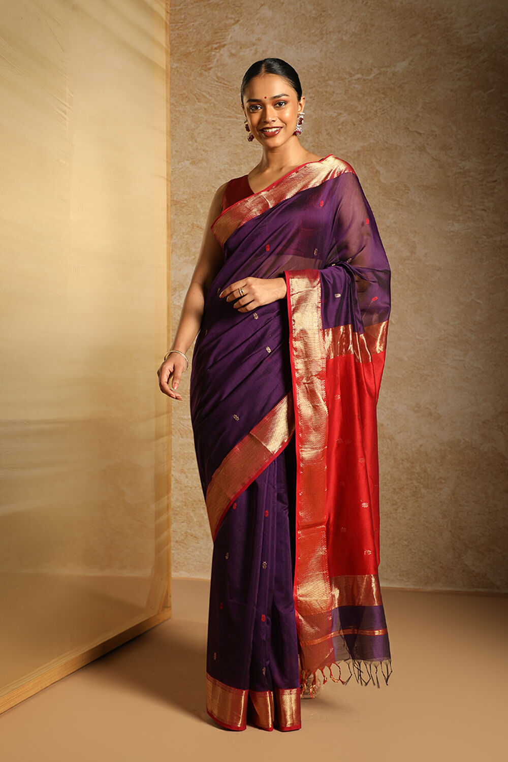 Purple Pure Silk Cotton Woven Maheshwari Saree image number null