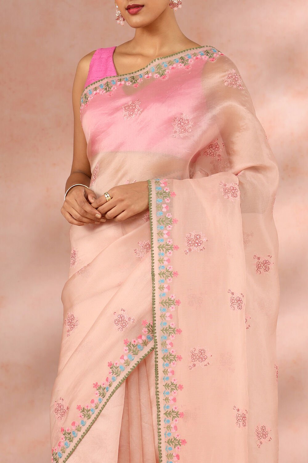 Light Pink Contemporary Pure Silk Organza Embroidery Saree image number null