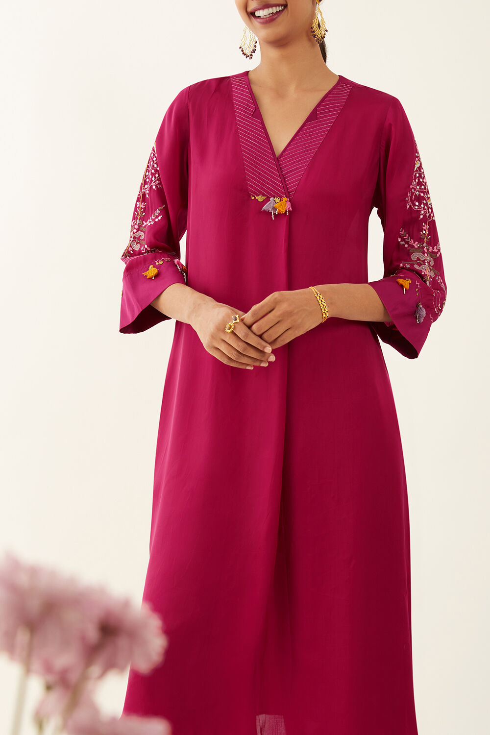 Red Viscose Embroidered Kurta Set image number null