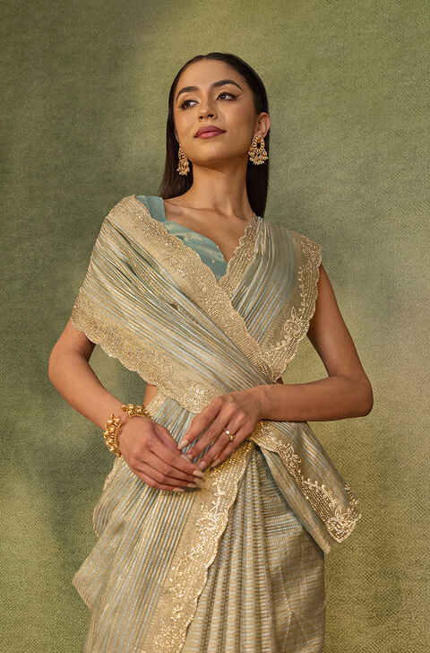 Light Blue Woven Viscose Tissue Saree