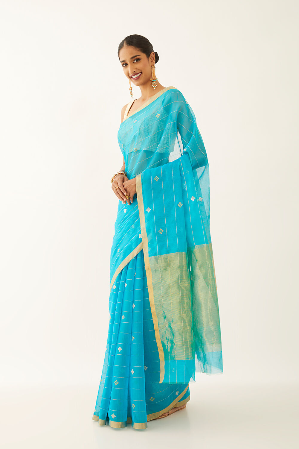 Blue Pure Silk Cotton Chanderi Saree image number null