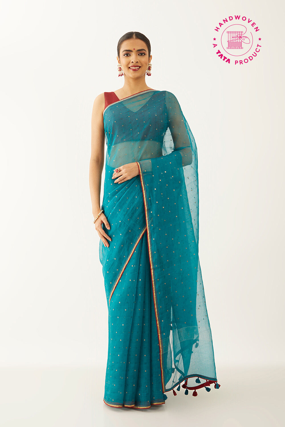 Blue Pure Silk Organza Woven Saree image number null