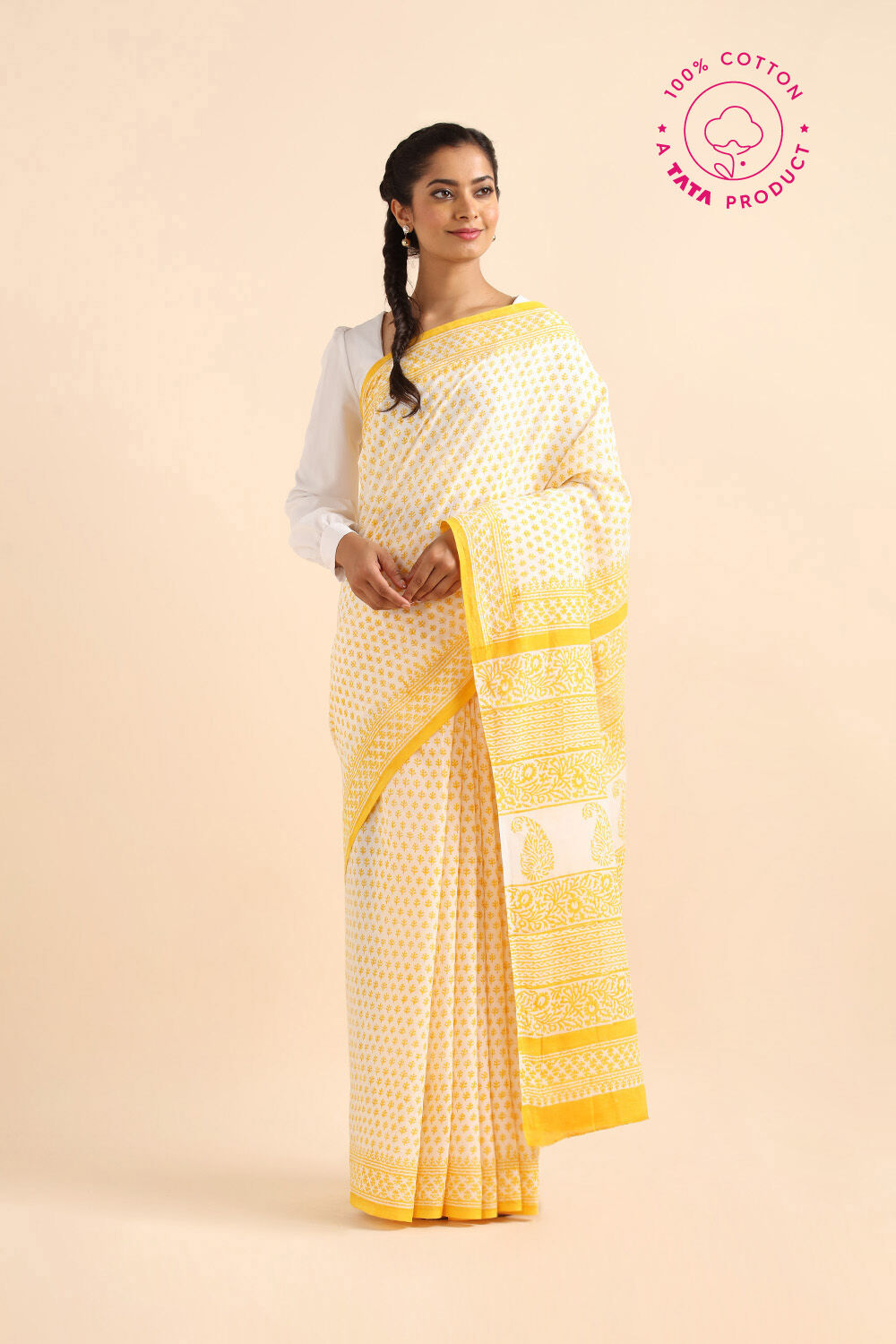 Off Pure White Cotton Sanganeri Printed image number null