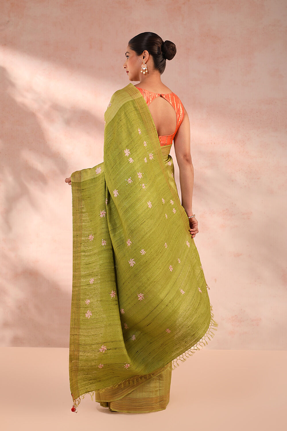 Light Green Block Printed Pure Tussar Silk Saree image number null