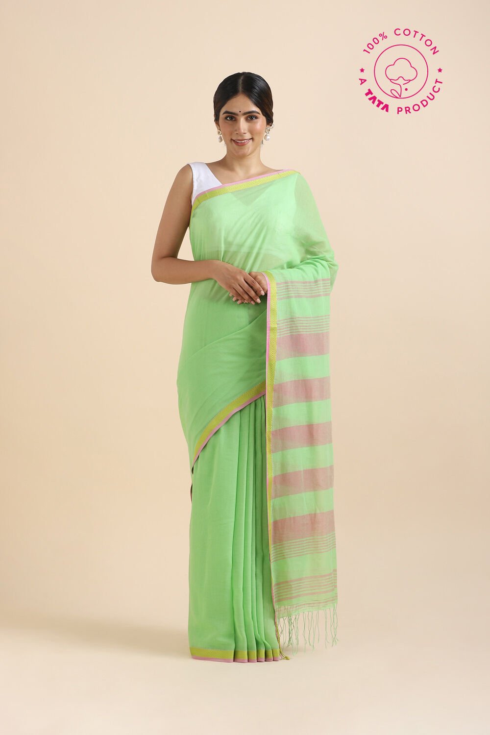 Light Green Pure Cotton Bengal Saree image number null