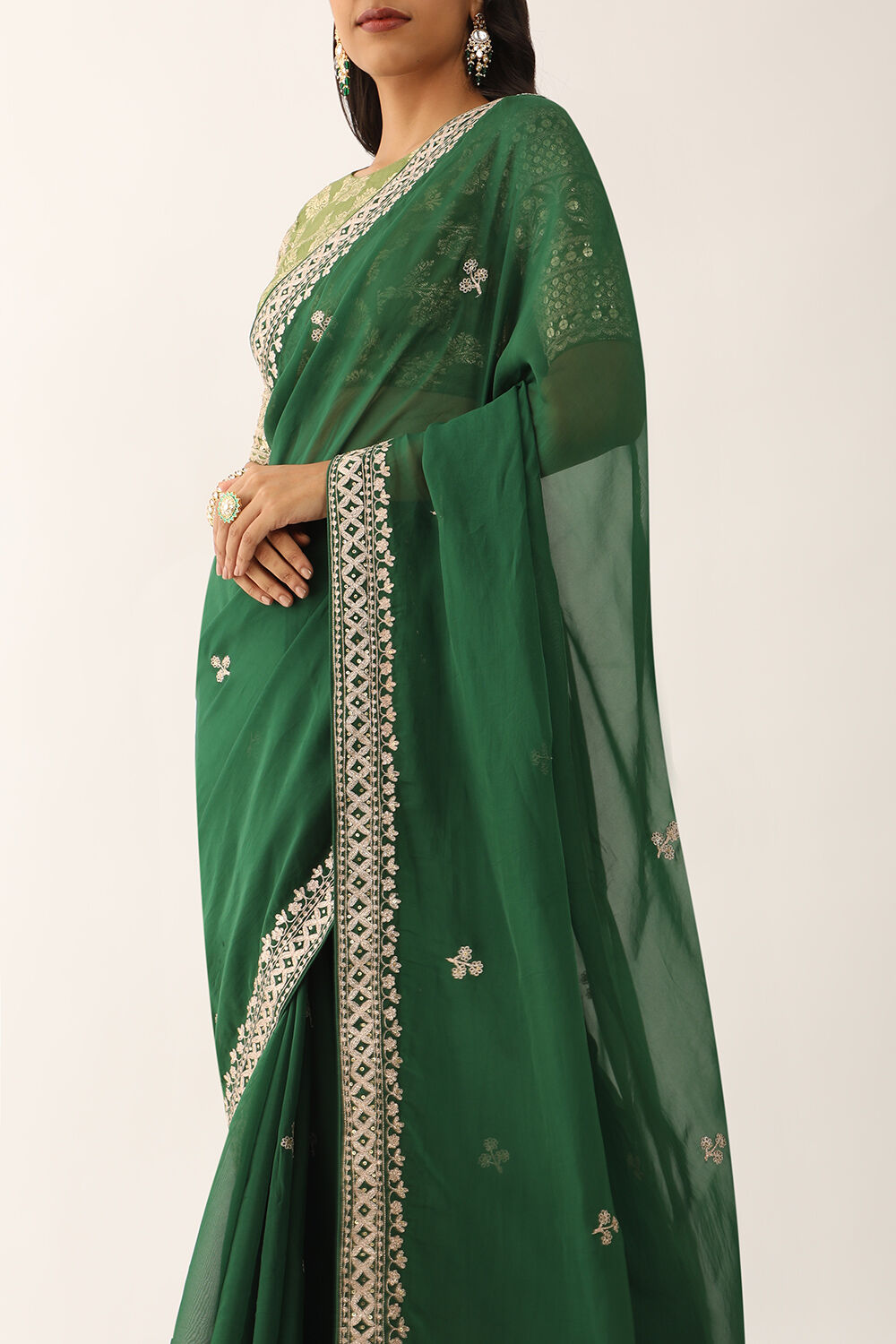 Green Viscose Organza Embroidery Saree image number null