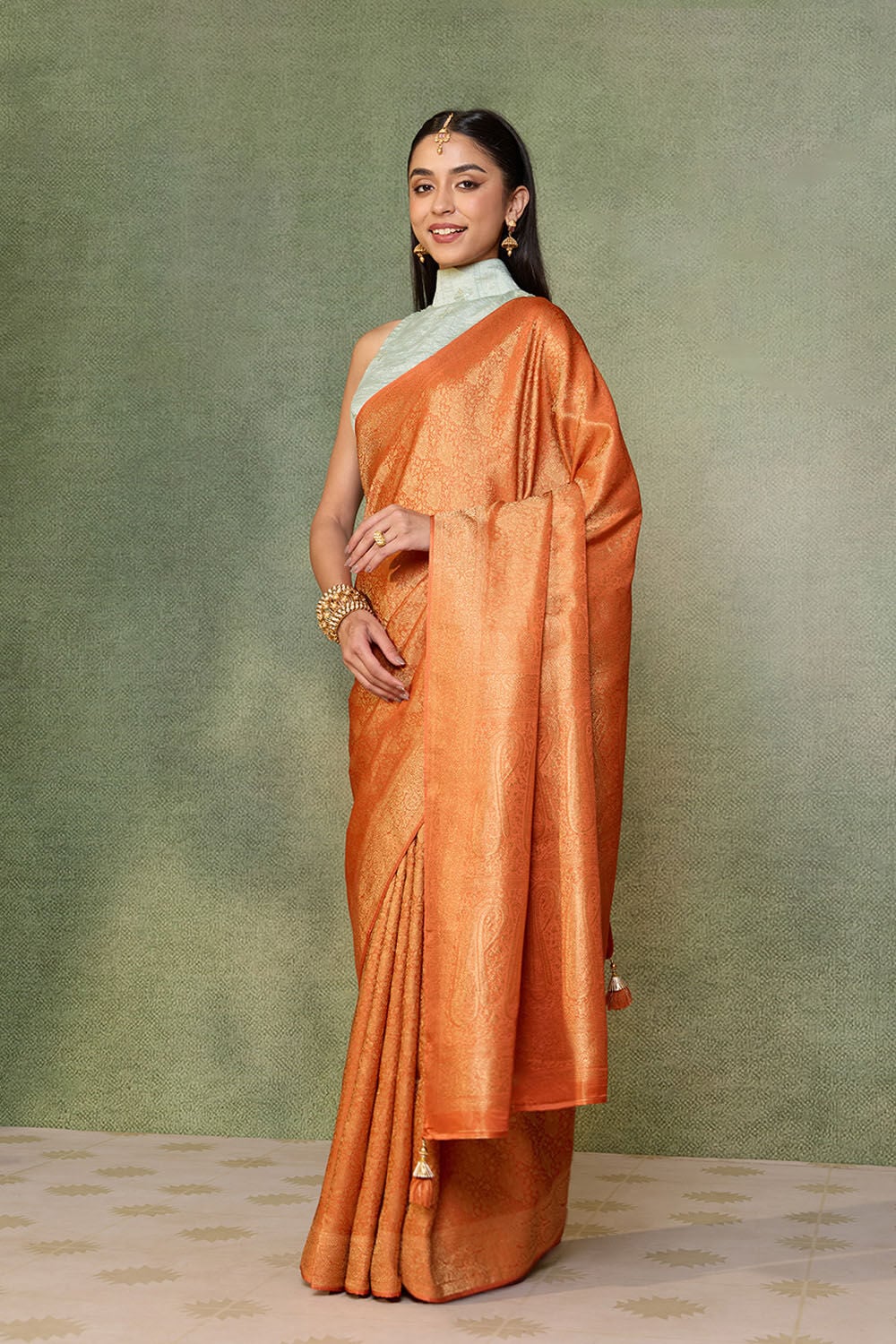 Orange   Woven Viscose Tissue Saree image number null
