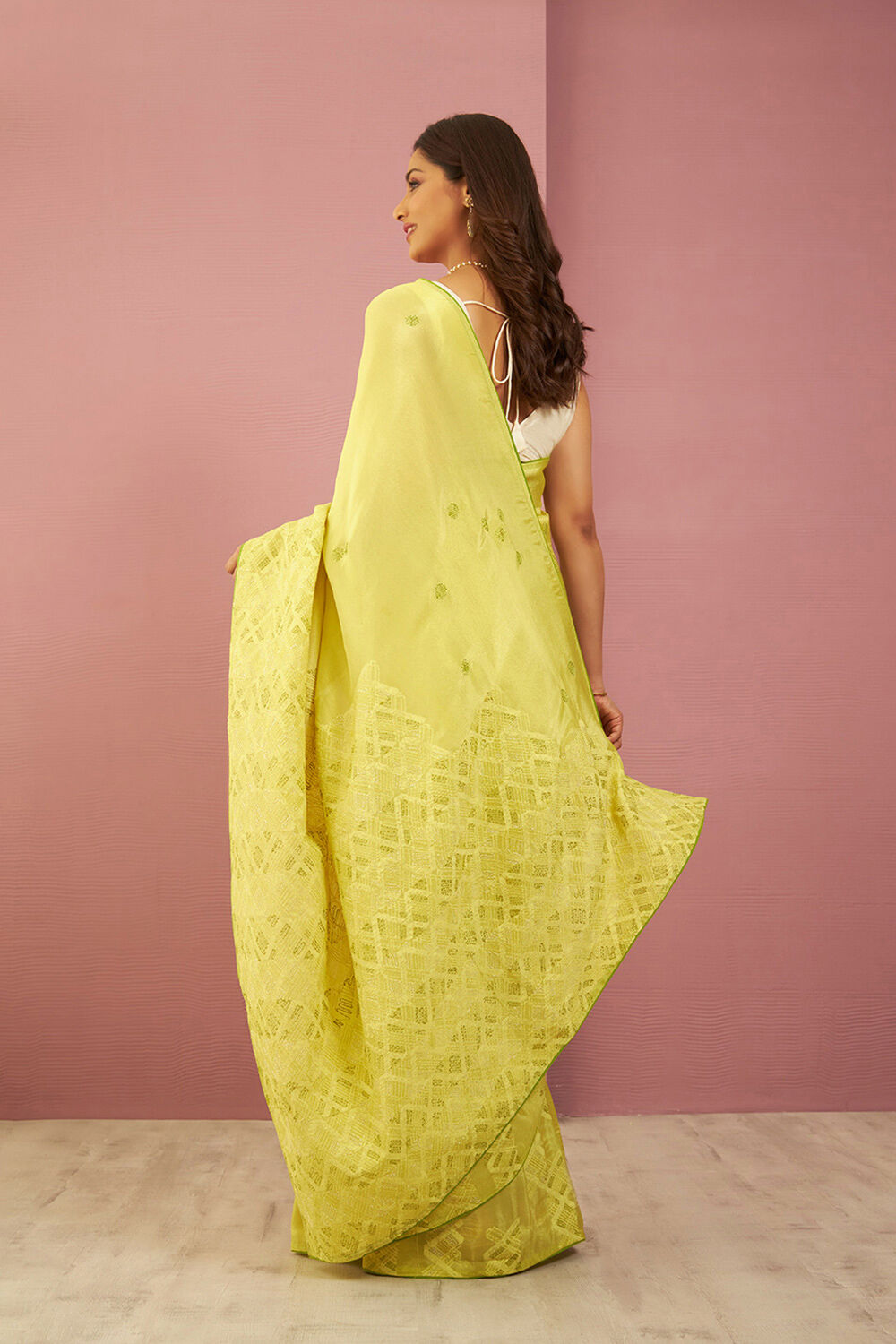 Yellow Pure Tissue Organza Printed Embroidery Saree image number null