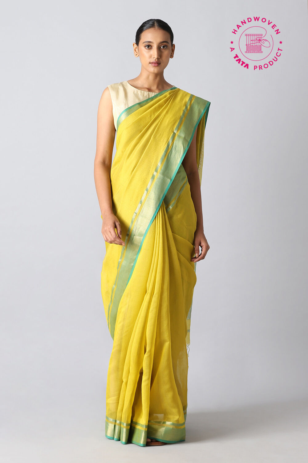 Yellow Pure Silk Cotton Maheswari Saree image number null