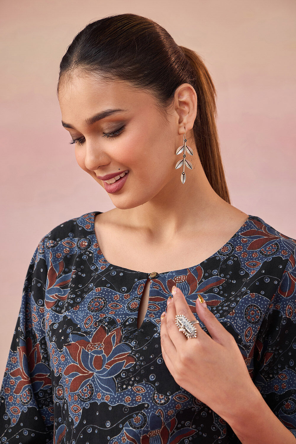 Black Pure Cotton Ajrakh Kurta image number null