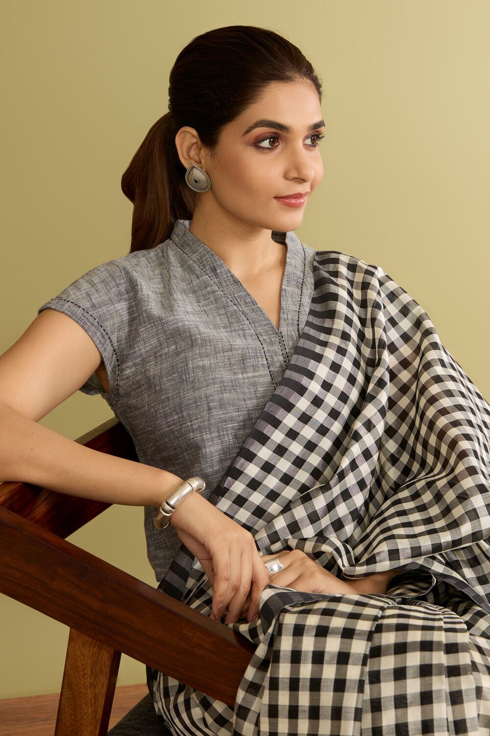 Grey Pure Cotton Woven Blouse image number null