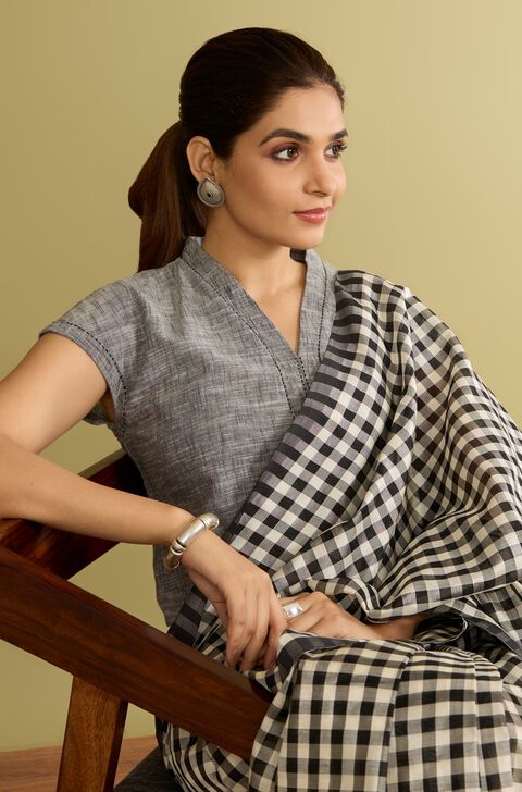 Grey Pure Cotton Woven Blouse