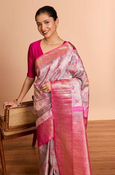 Pink Brocade Kanjeevaram Pure Silk Saree