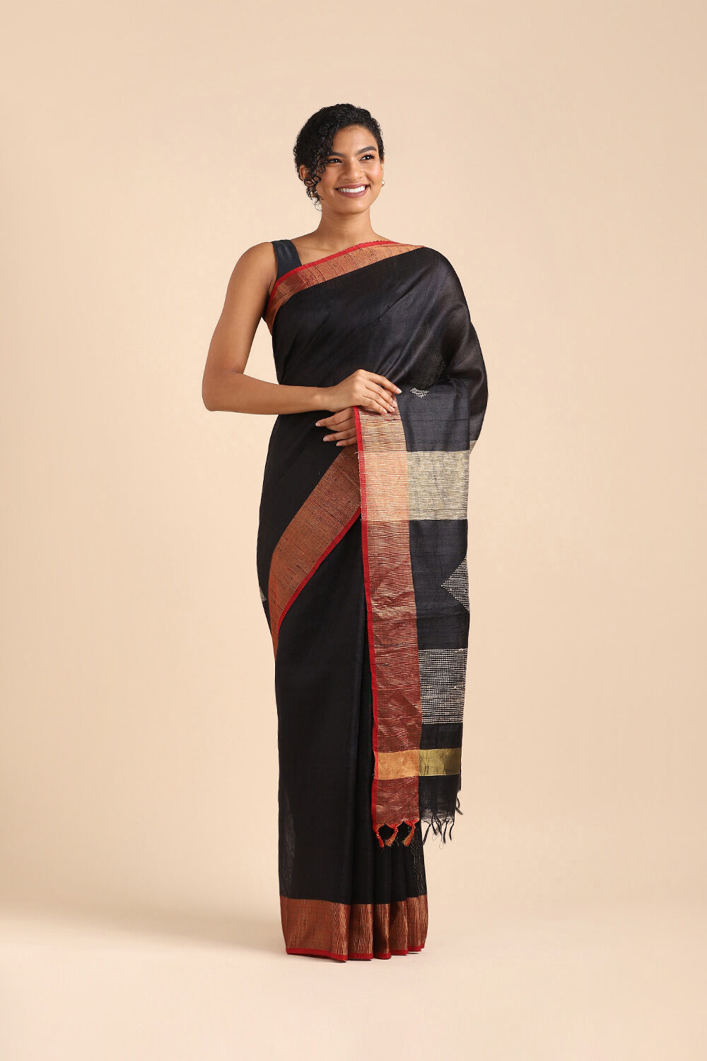 Black Pure Tussar Silk Bhagalpuri Saree image number null