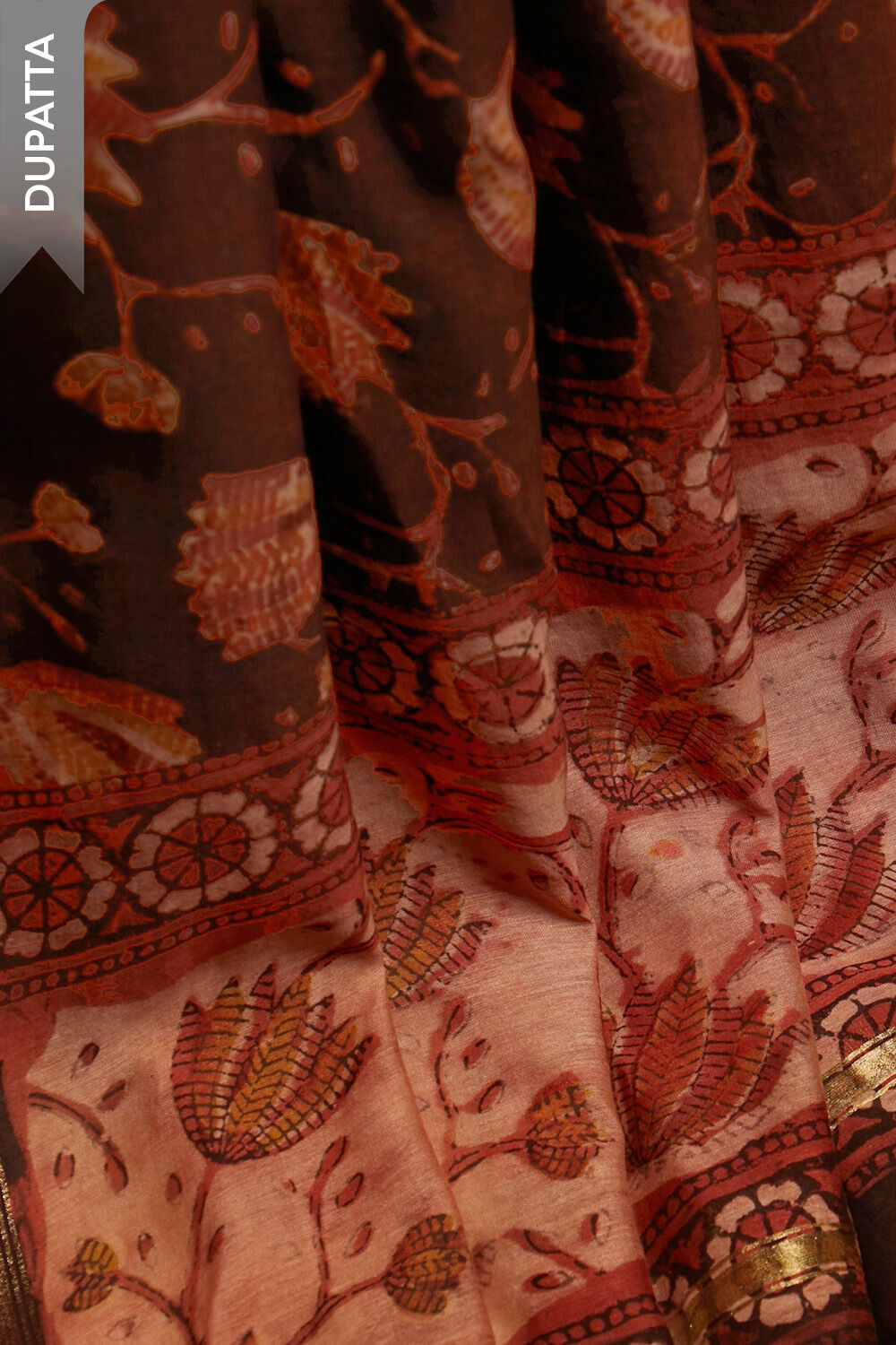 Red Block Printed Pure Silk Cotton Unstitched Suit Set image number null