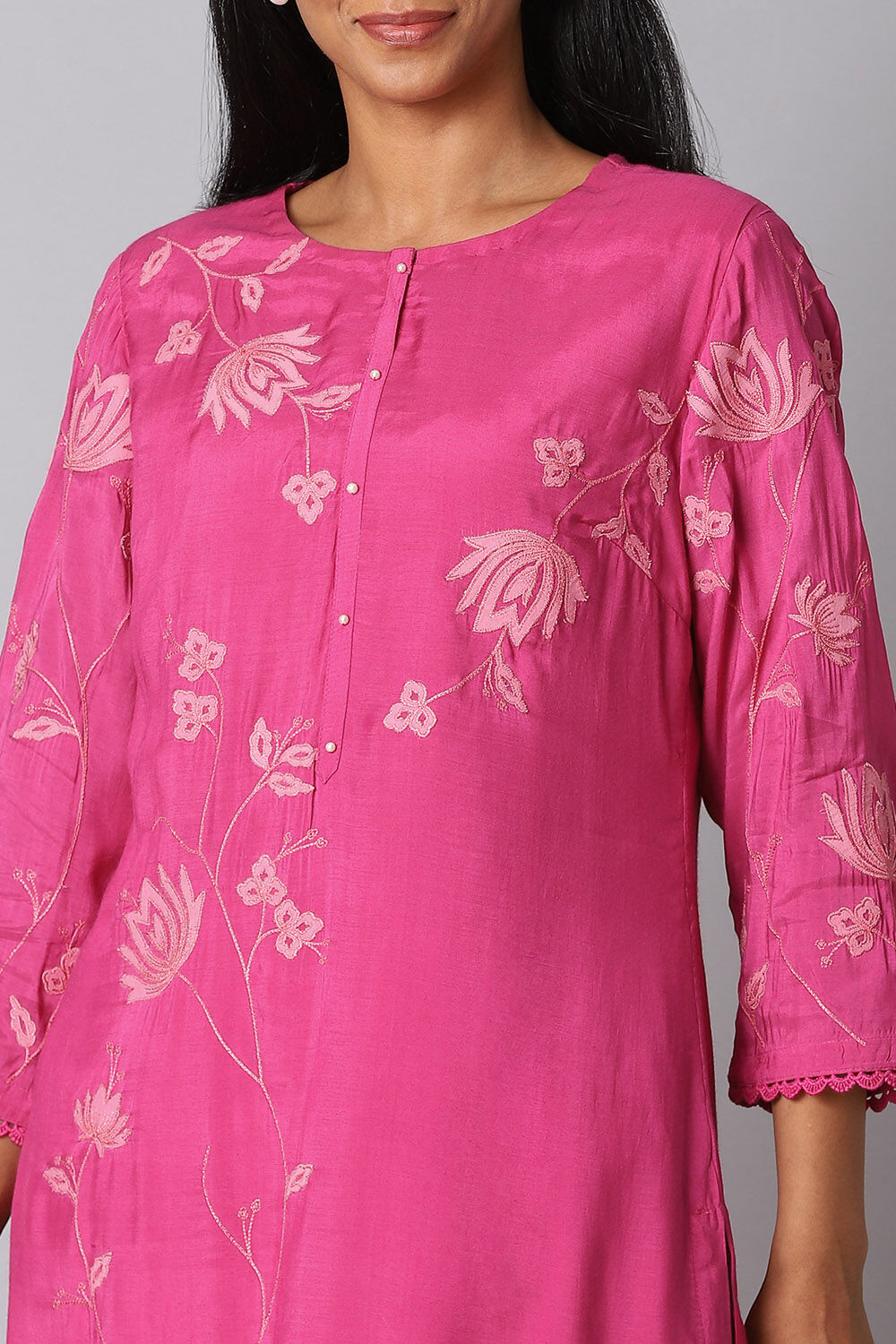 Pink Viscose Applique Kurta Set image number null