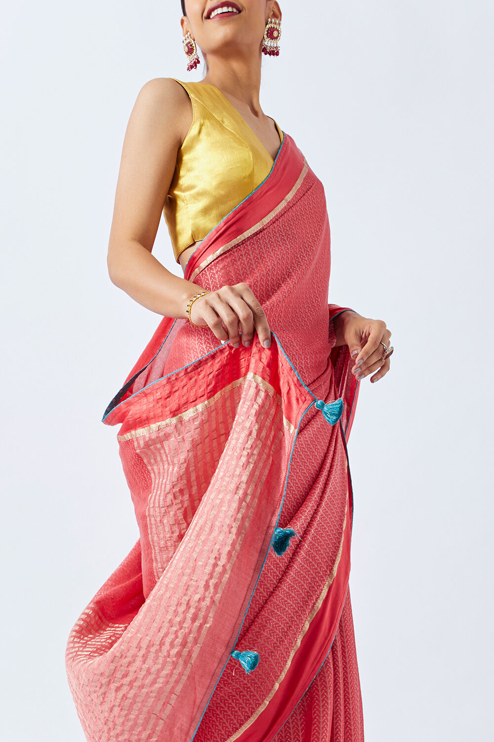 Red Pure Crepe Woven Saree image number null
