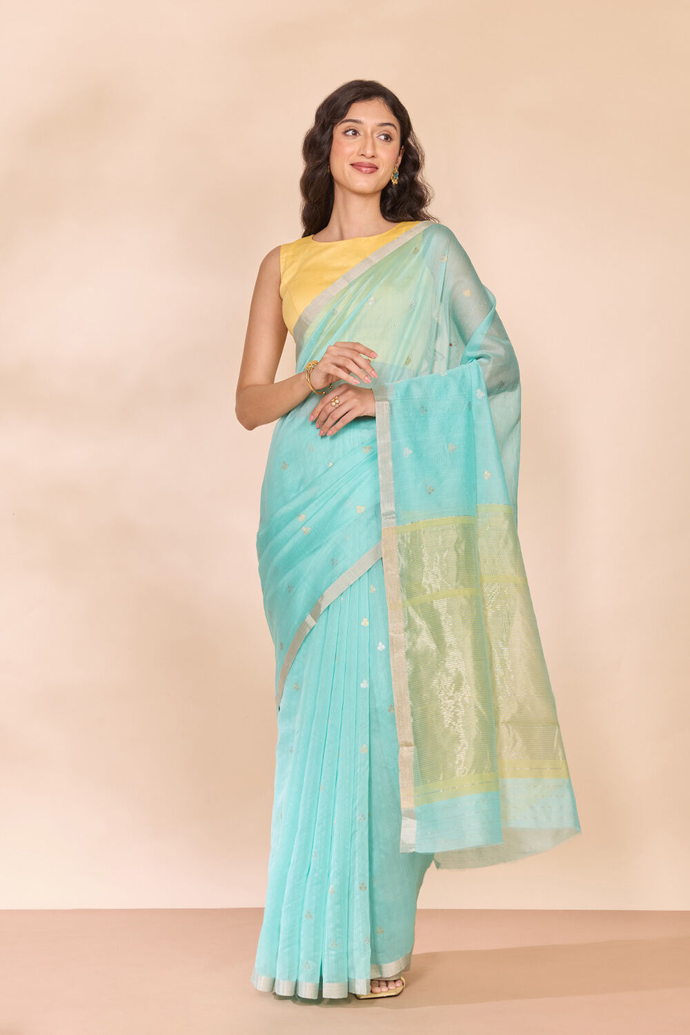 Light Blue Woven Pure Silk Cotton Chanderi Saree image number null