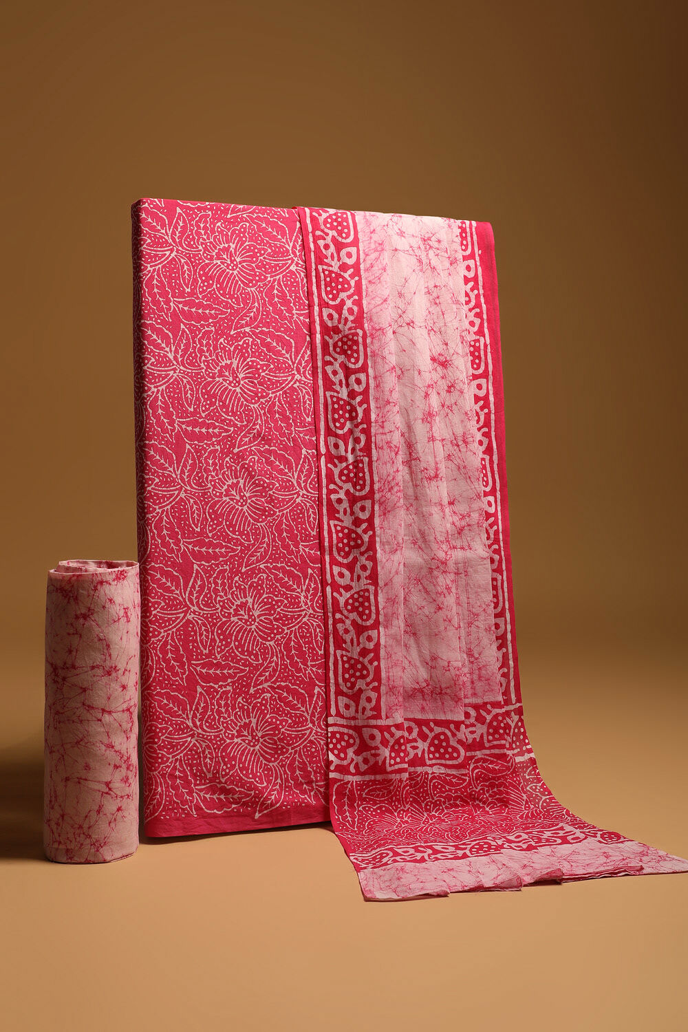 Pink Batik Pure Cotton Unstitched Suit Set image number null