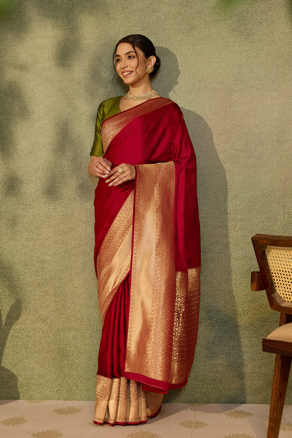 Red Viscose Satin Woven Saree image number null