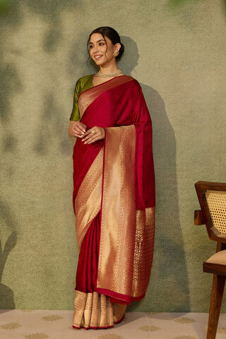 Red Viscose Satin Woven Saree image number