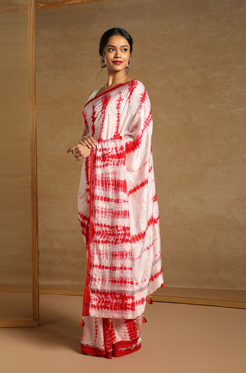 Off-White Bengali Pure Silk Kantha Embroidery Saree