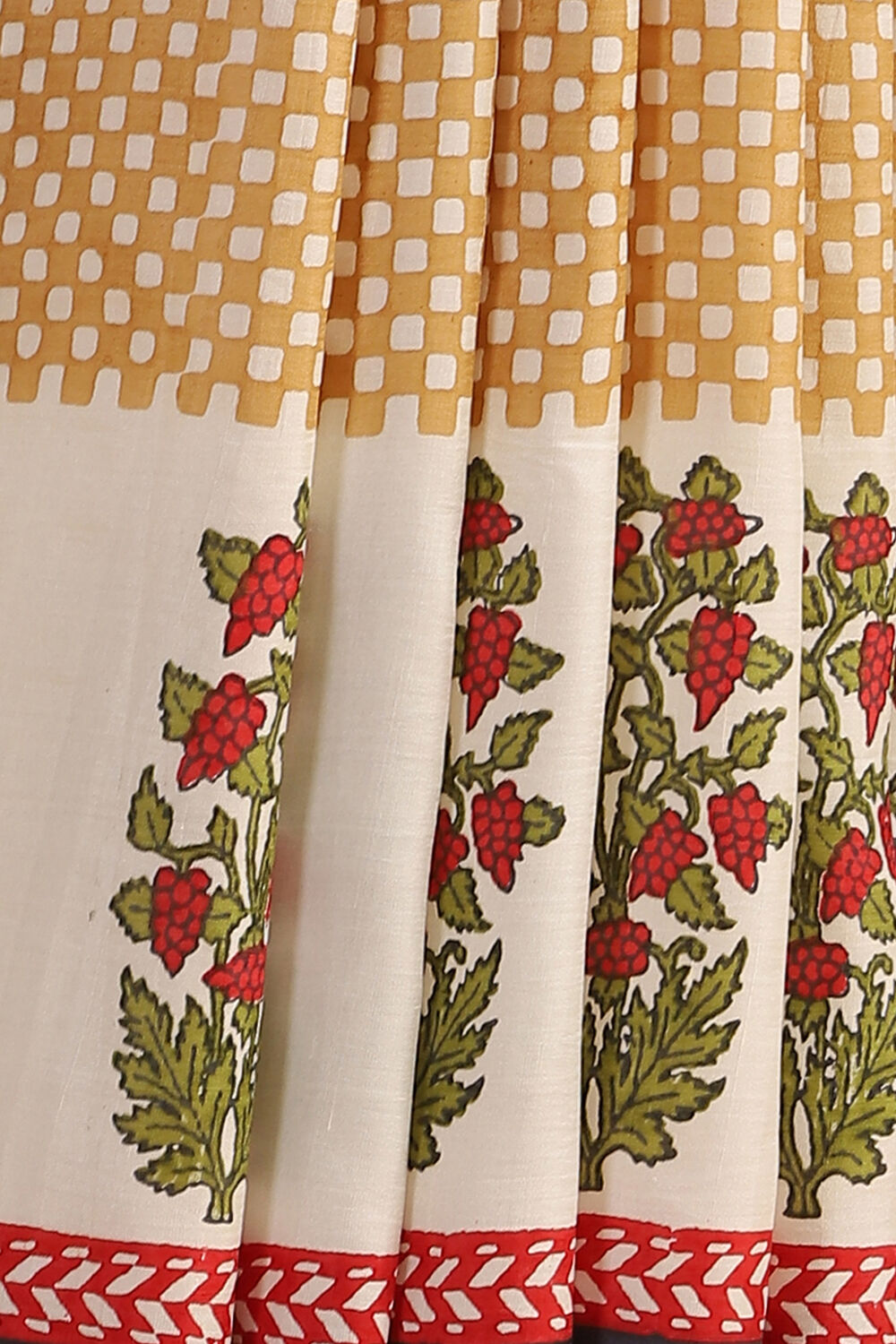 Beige Hand Blockprinted Pure Silk Saree image number null